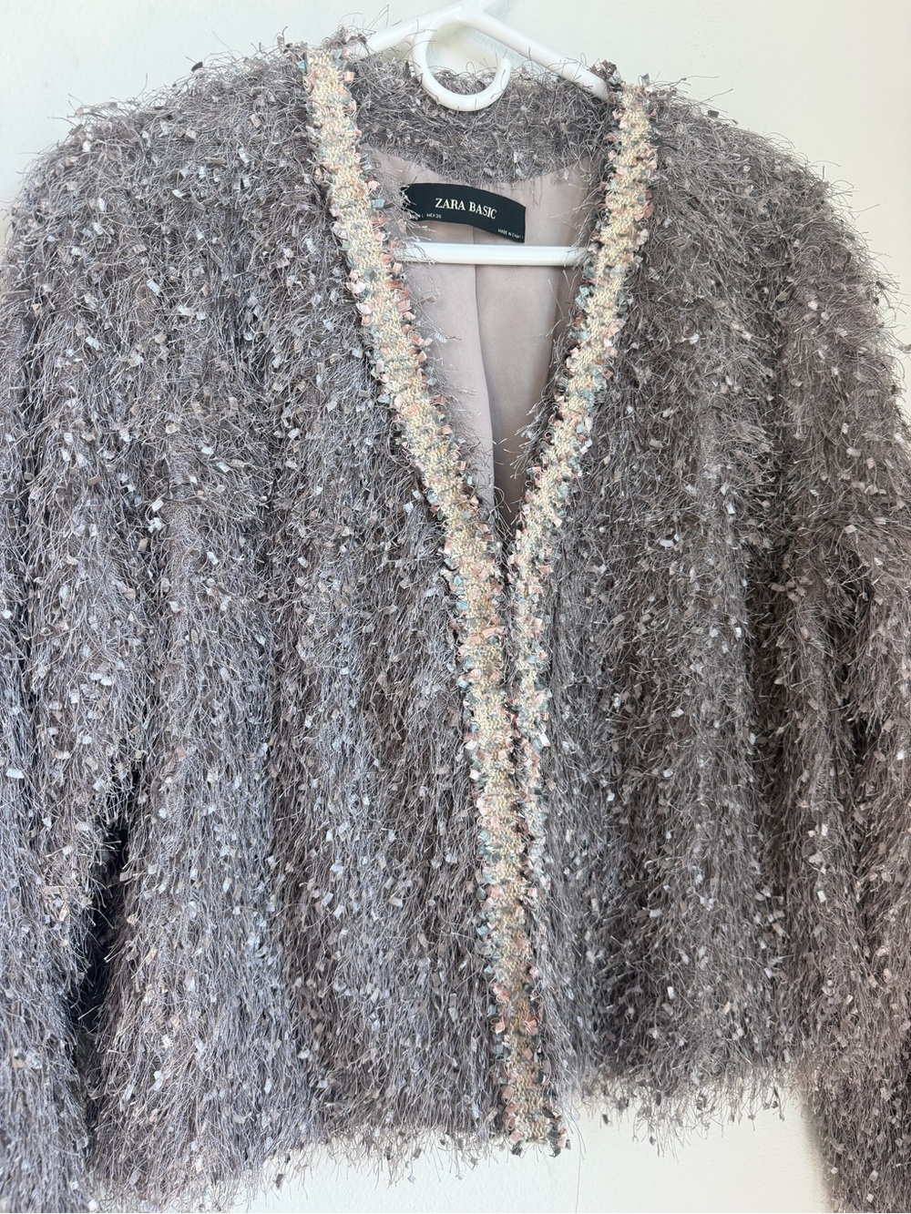 Zara Basic Fringed Fluffy Shaggy Cropped Cardigan Jacket
